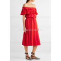 Poppy Off-the-shoulder Ruffled Cotton And Linen-blend Dress Manufacture Wholesale Fashion Women Apparel (TA4091D)